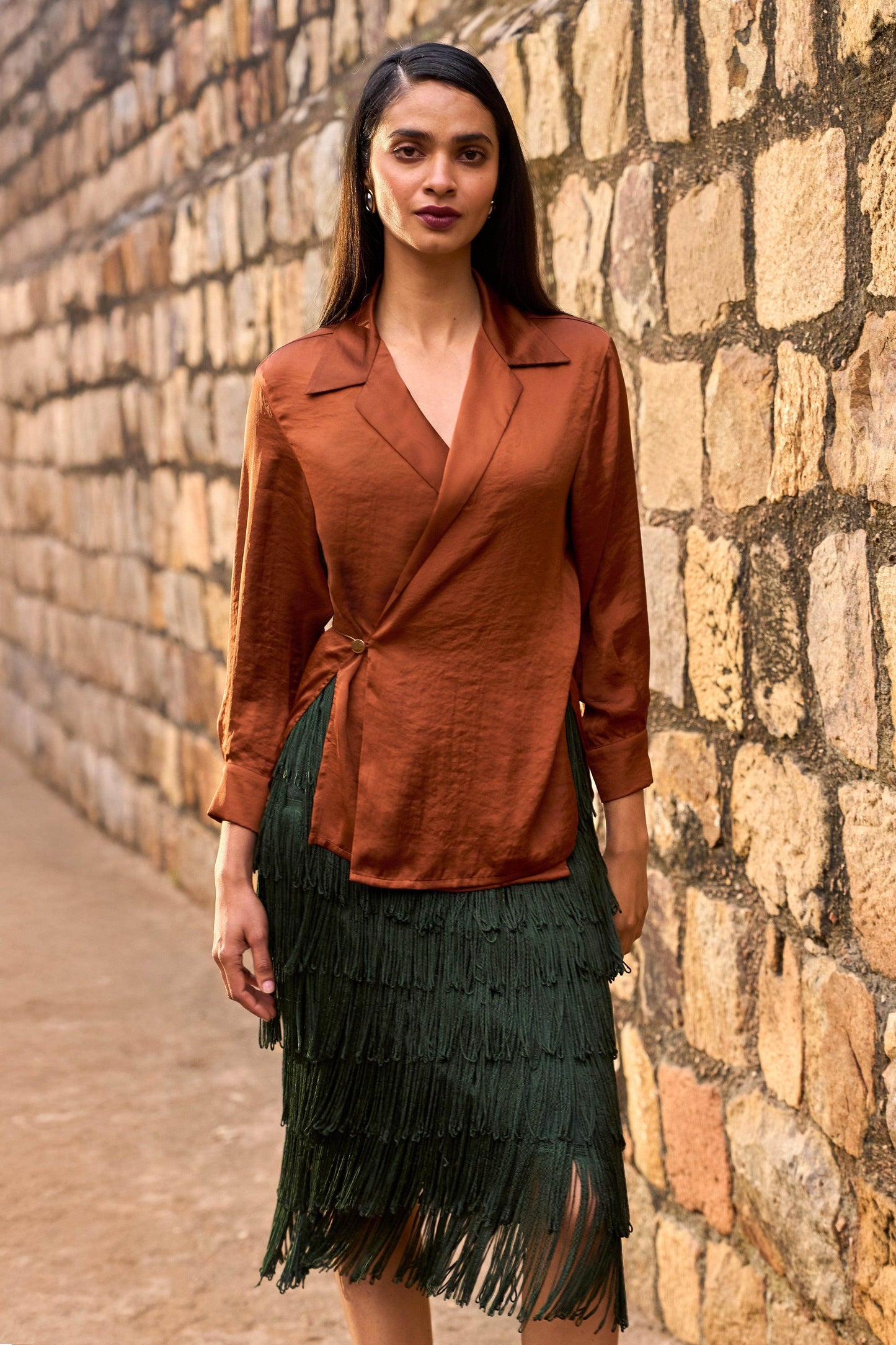 LAYERED FRINGE MIDI SKIRT - dash and dot