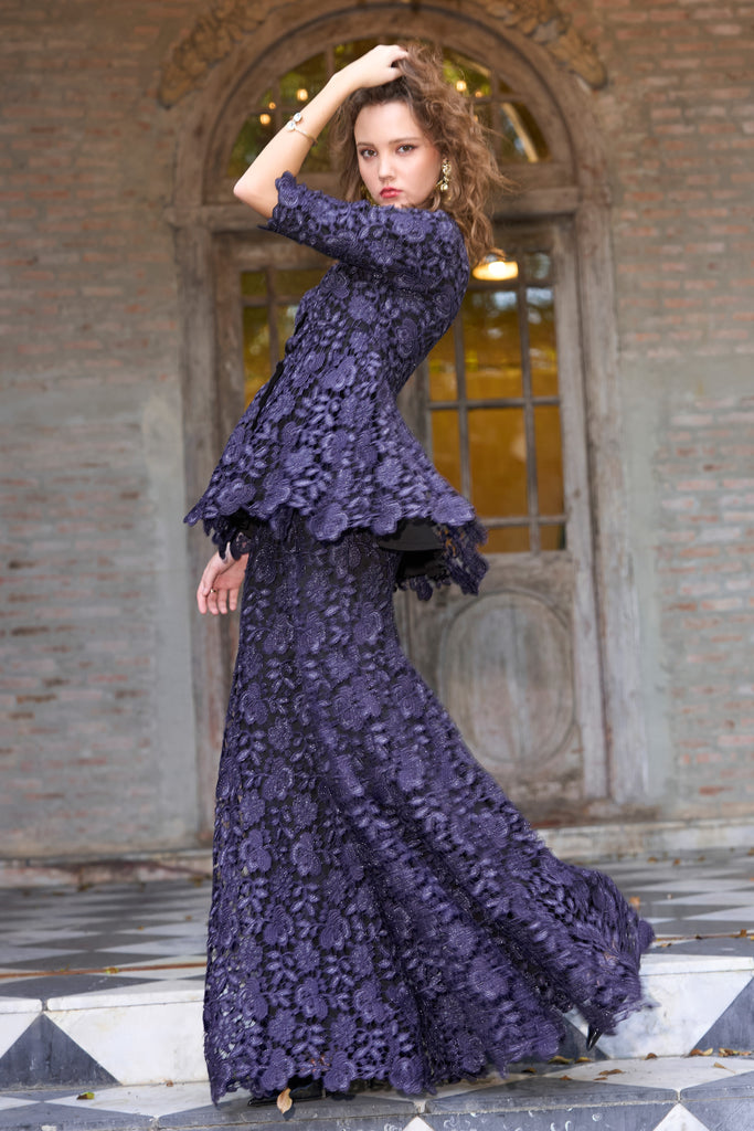 EMBROIDERED LACE PEPLUM TOP AND PANT SET dash and dot