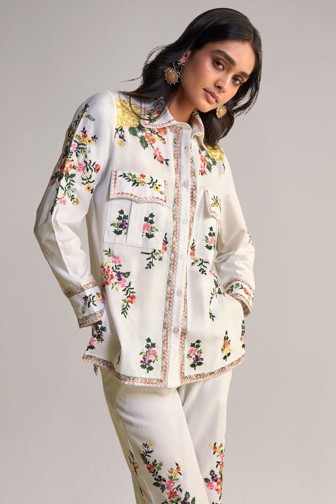 PLACEMENT FLORAL EMBROIDERED POPLIN PANT dash and dot