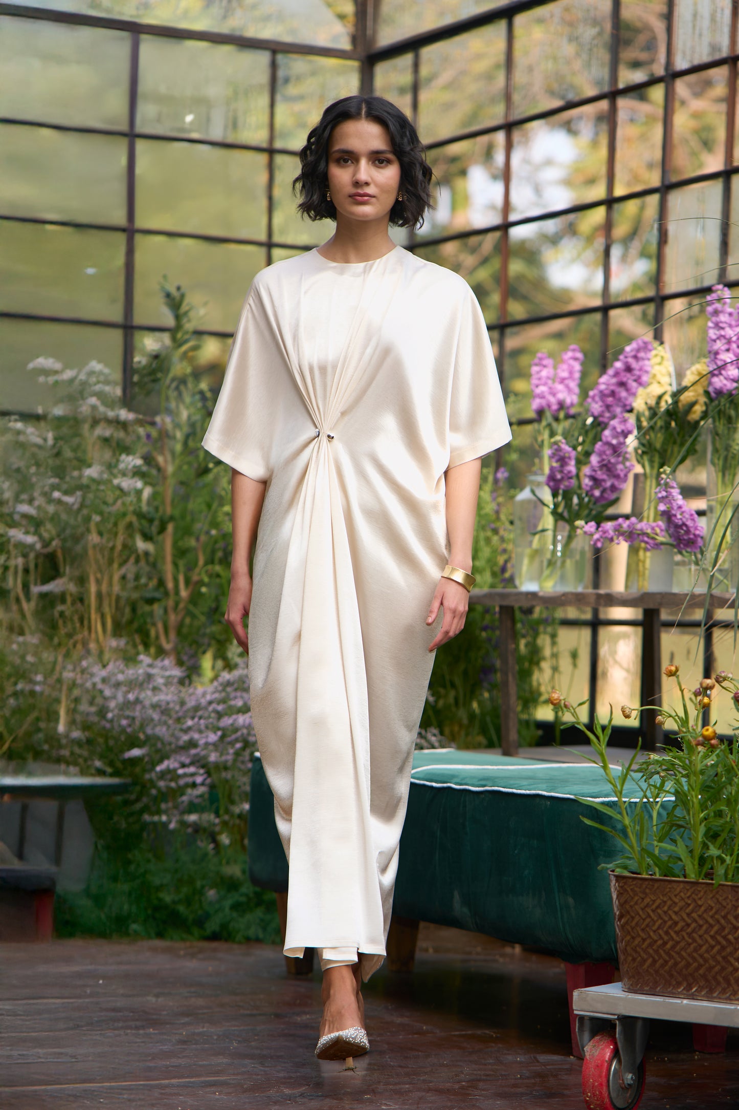 DRAPED & PLEATED KAFTAN DRESS