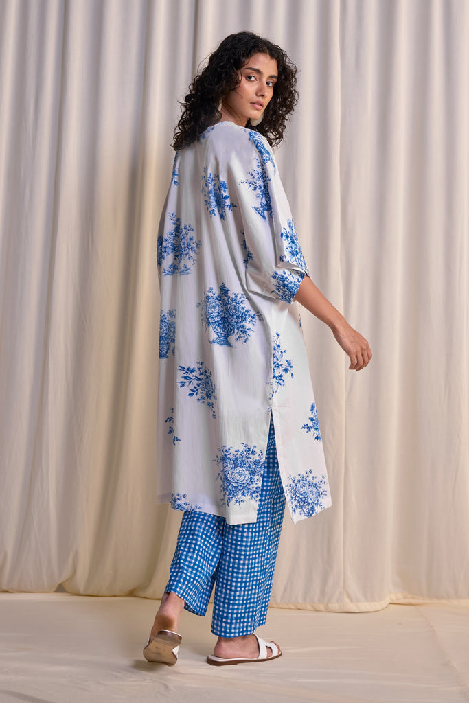 LINEN PORCELAIN PRINT MOTIF SHIRT & MADRAS CHECK PRINT PANT dash and dot