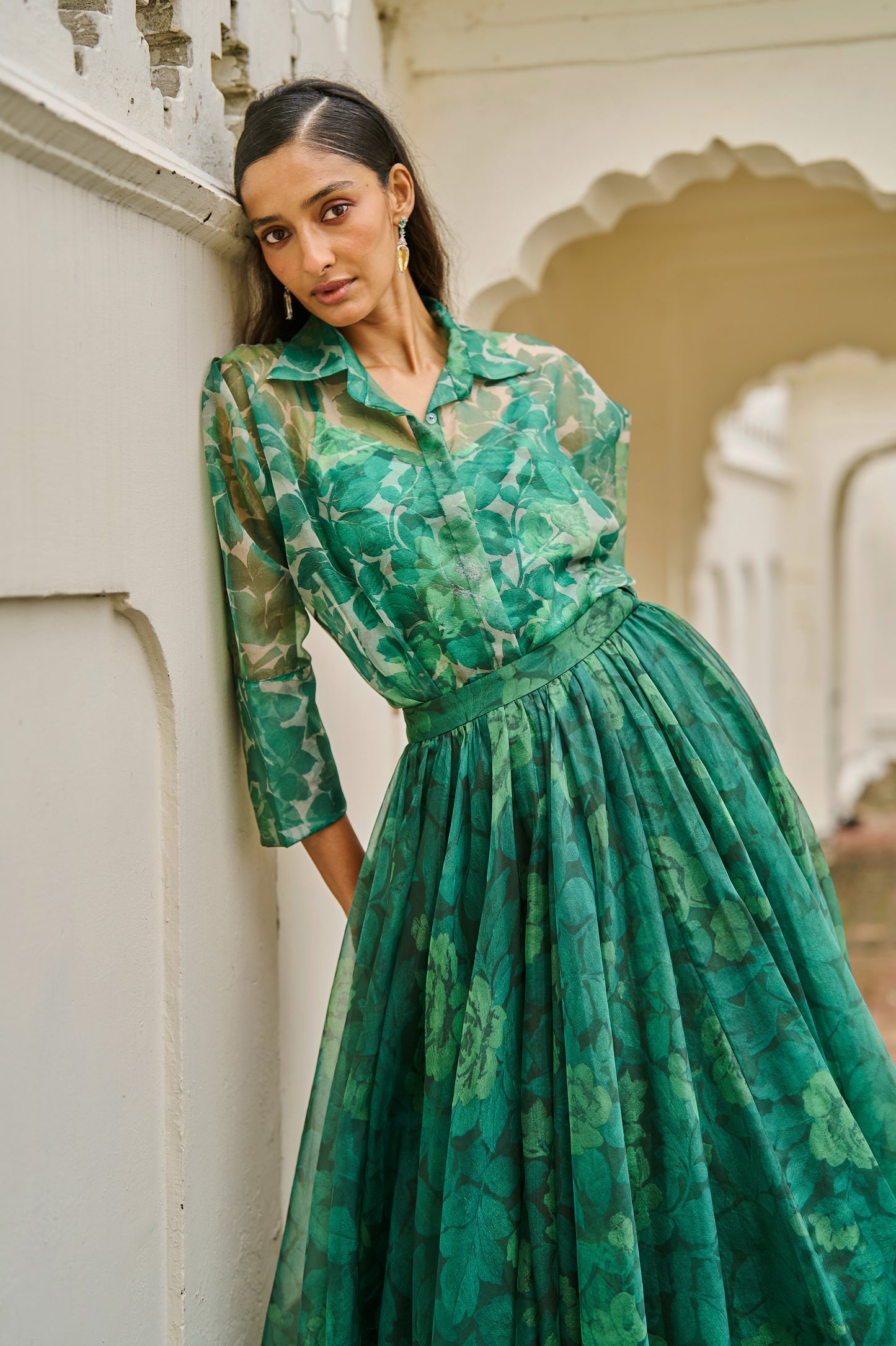 PRINTED ORGANZA MAXI SKIRT SET