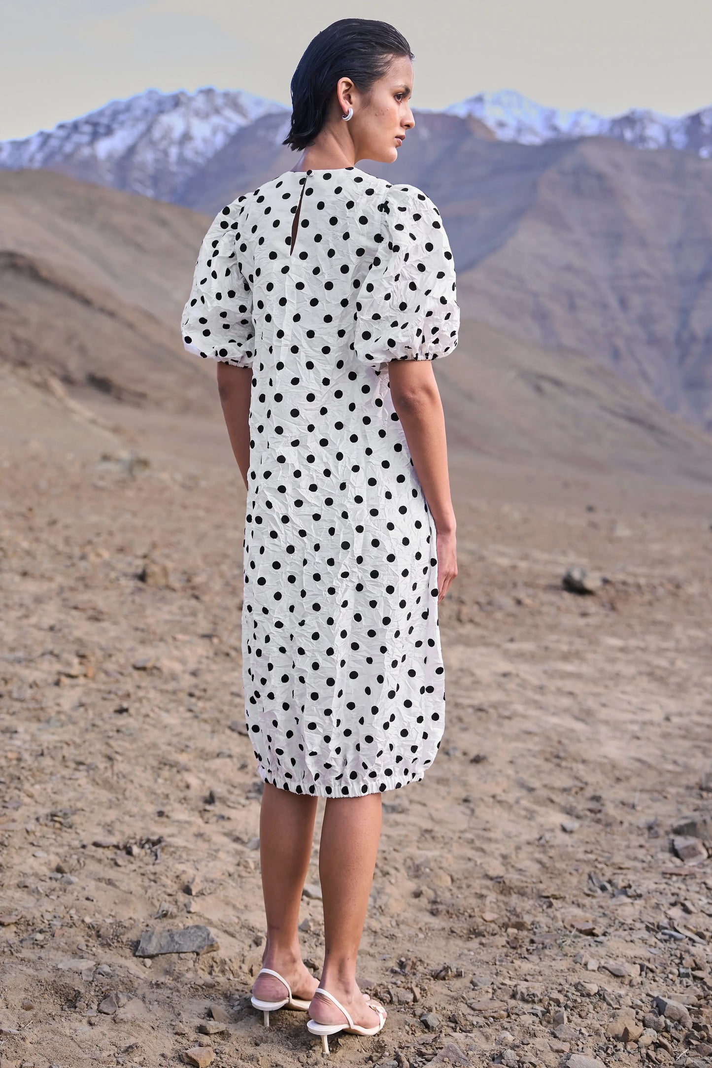 CRUSHED POLKA DOT DRESS