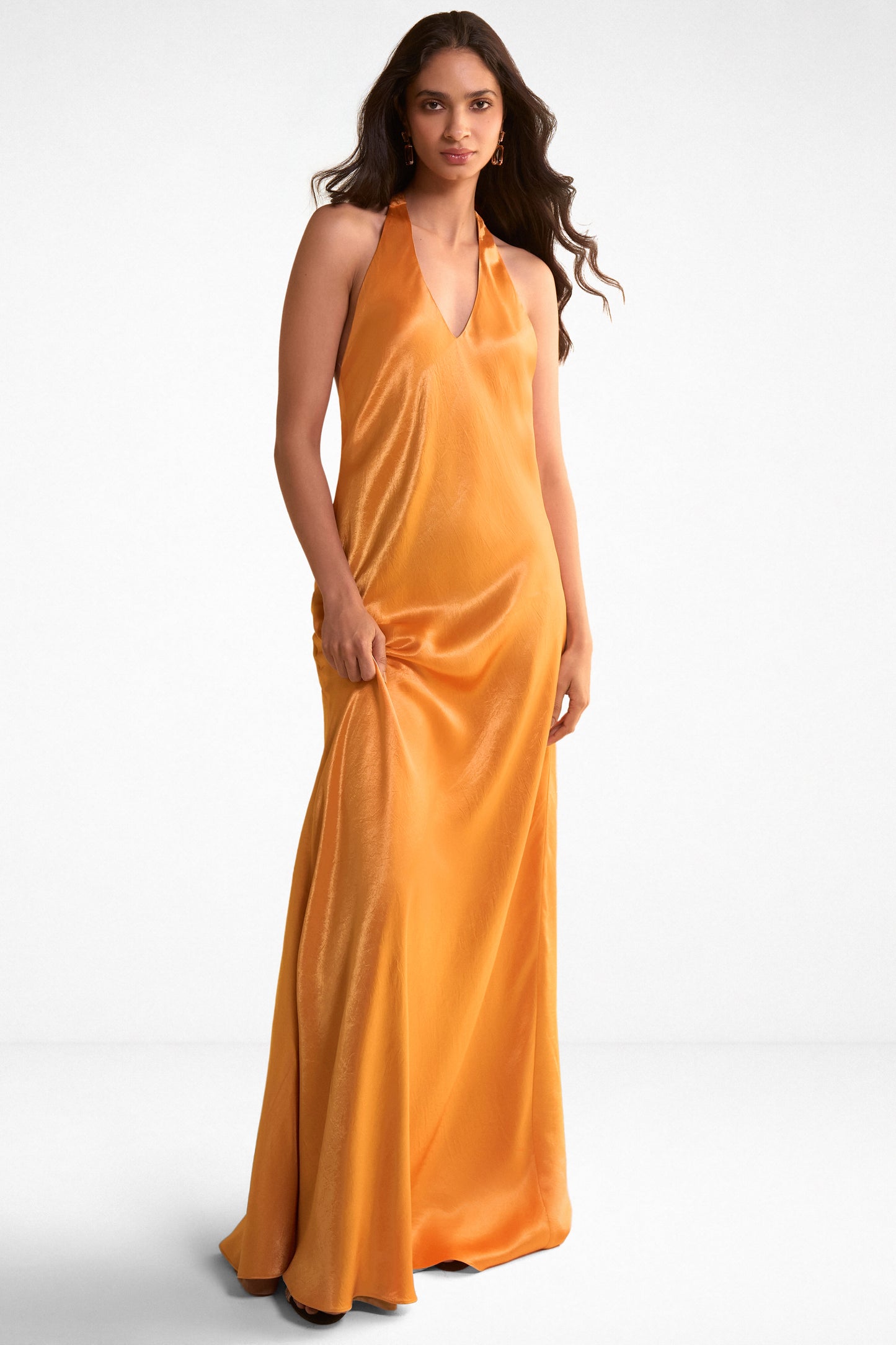 BACK KNOT HALTER SATIN GOWN