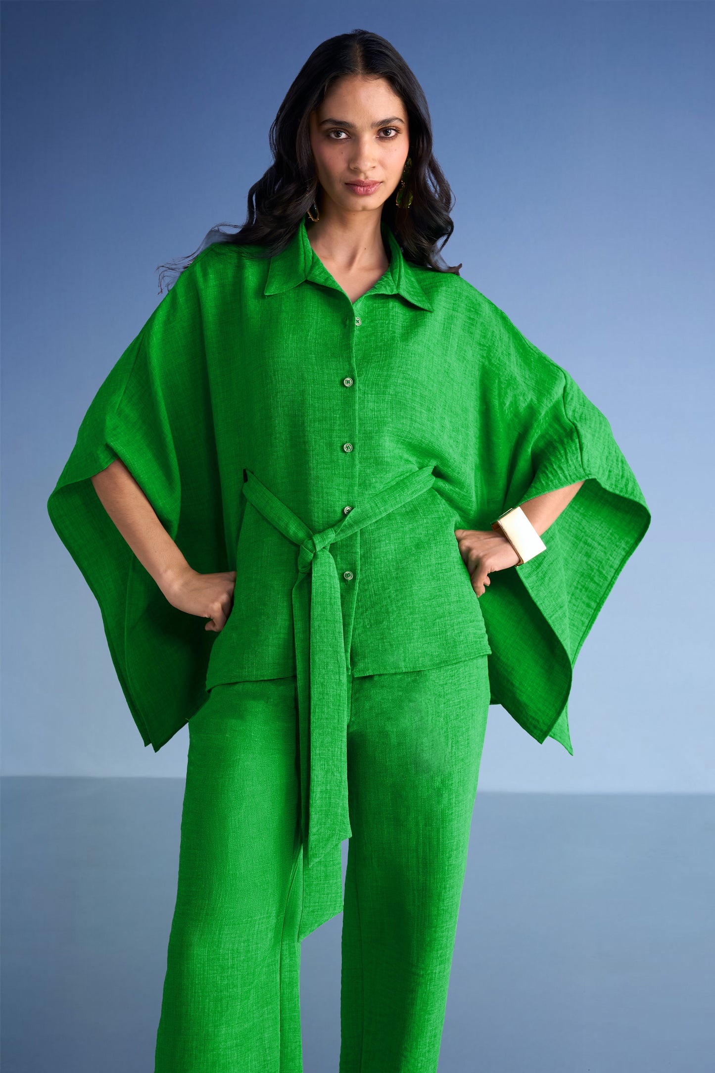 LINEN-TEXTURED KAFTAN SHIRT