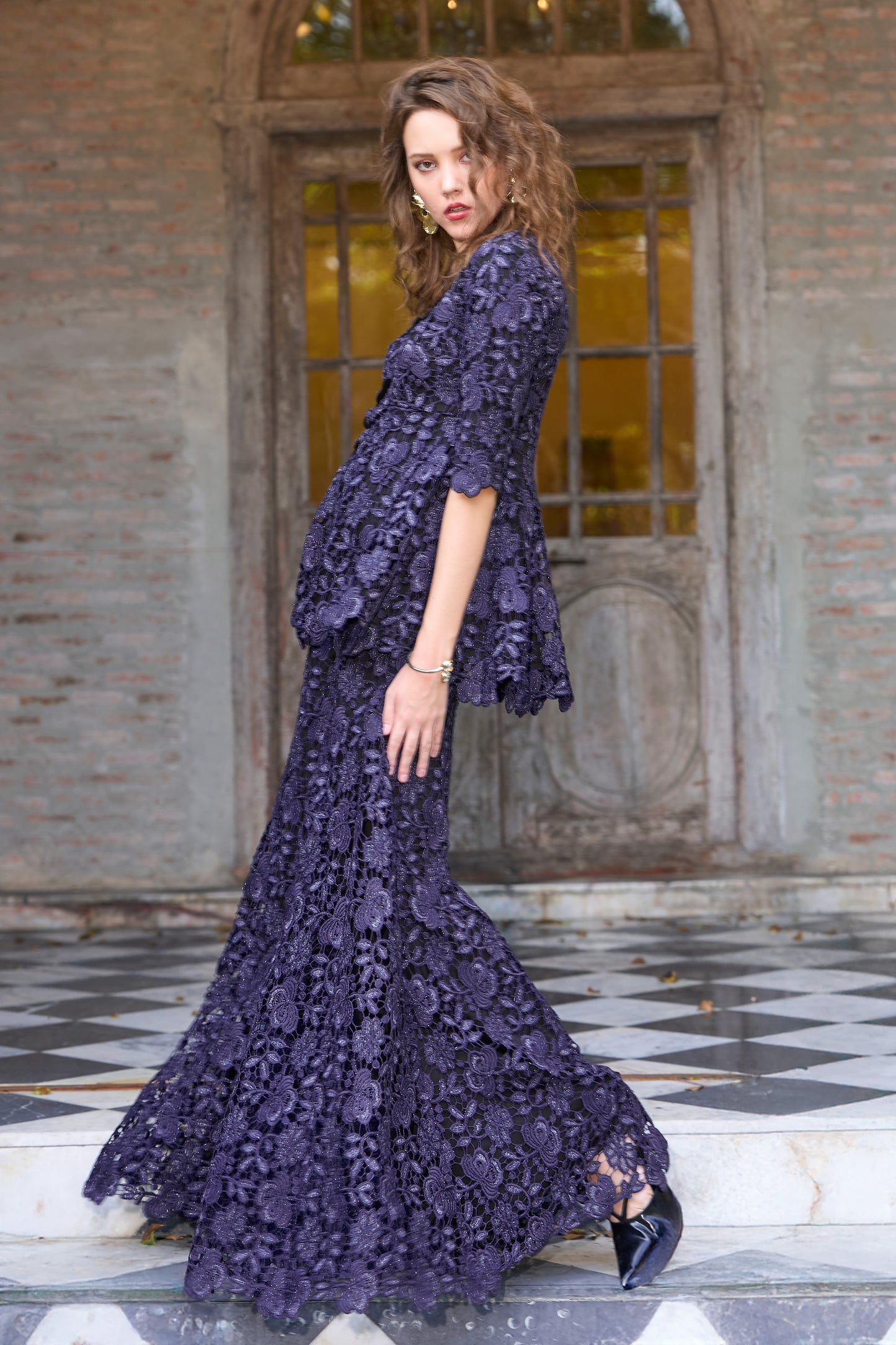 EMBROIDERED LACE FLARED PANT