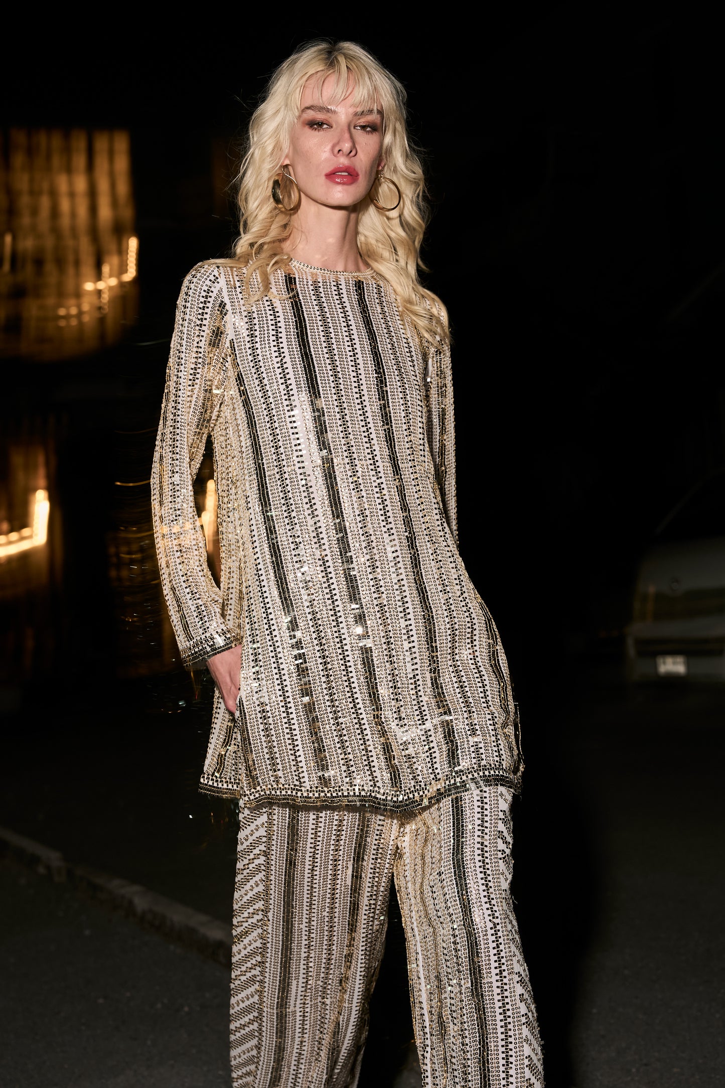 IVORY GOLD SEQUIN TOP AND PANT