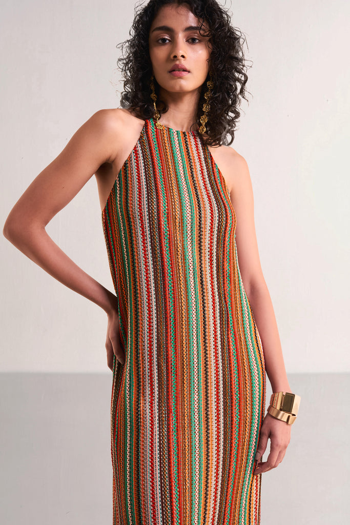HALTER NECK FRINGE KNIT DRESS dash and dot