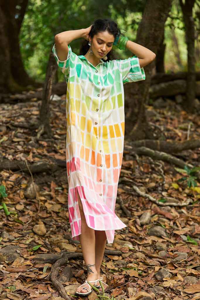 PRINTED LINEN SHIRT DRESS - dash and dot dash and dot