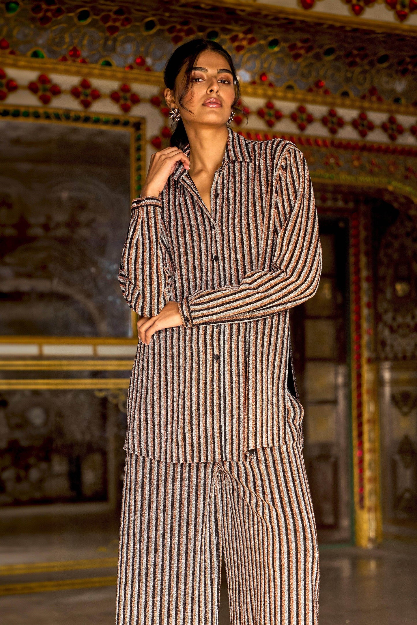 SHIMMER STRIPE KNIT SHIRT - dash and dot