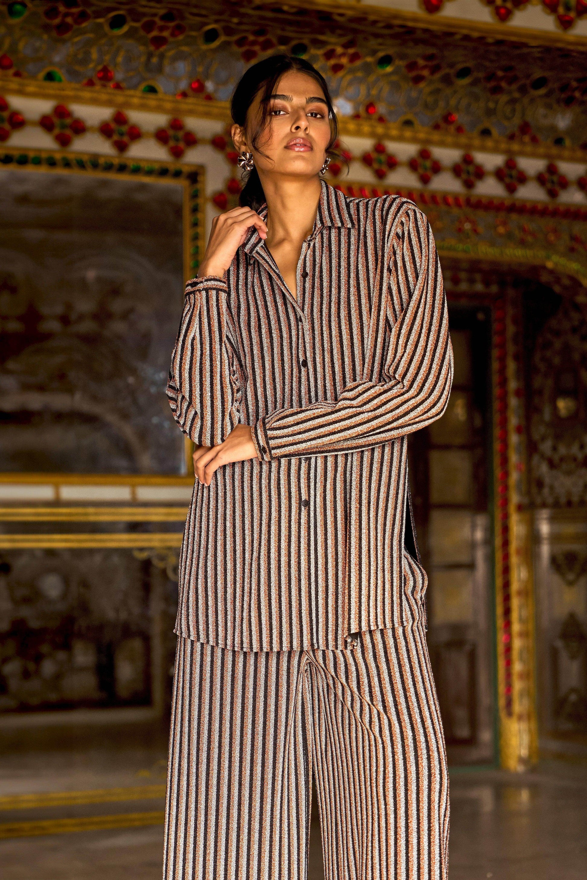 SHIMMER STRIPE KNIT SHIRT - dash and dot