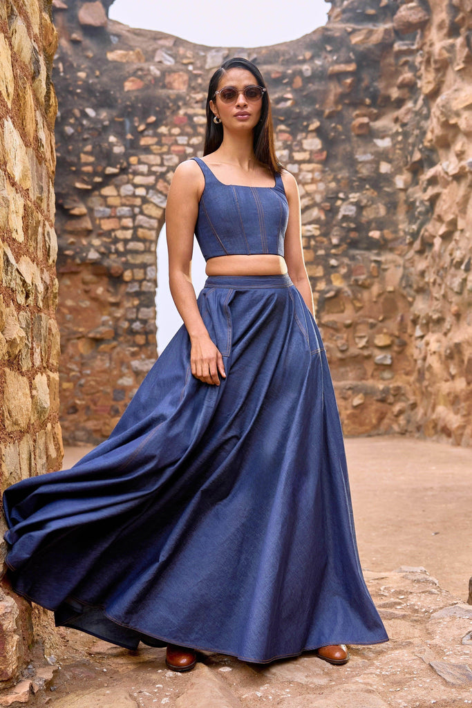 DENIM CORSET AND MAXI SKIRT SET - dash and dot dash and dot