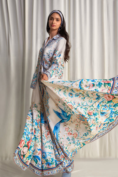 LINEN BOTANICAL PRINT SHIRT & MAXI SKIRT WITH TWILLY SCARF