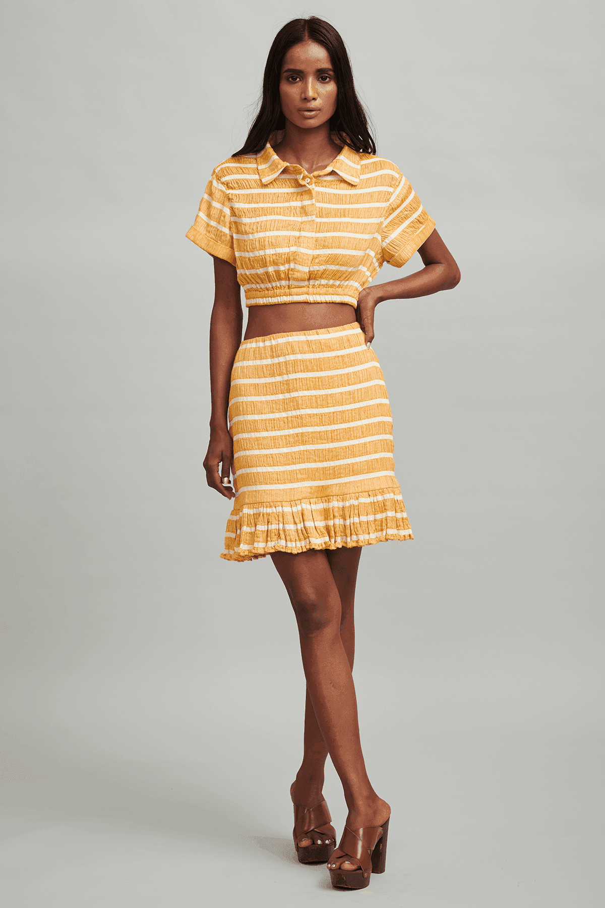 MUSTARD STRIPE MINI SKIRT - dash and dot