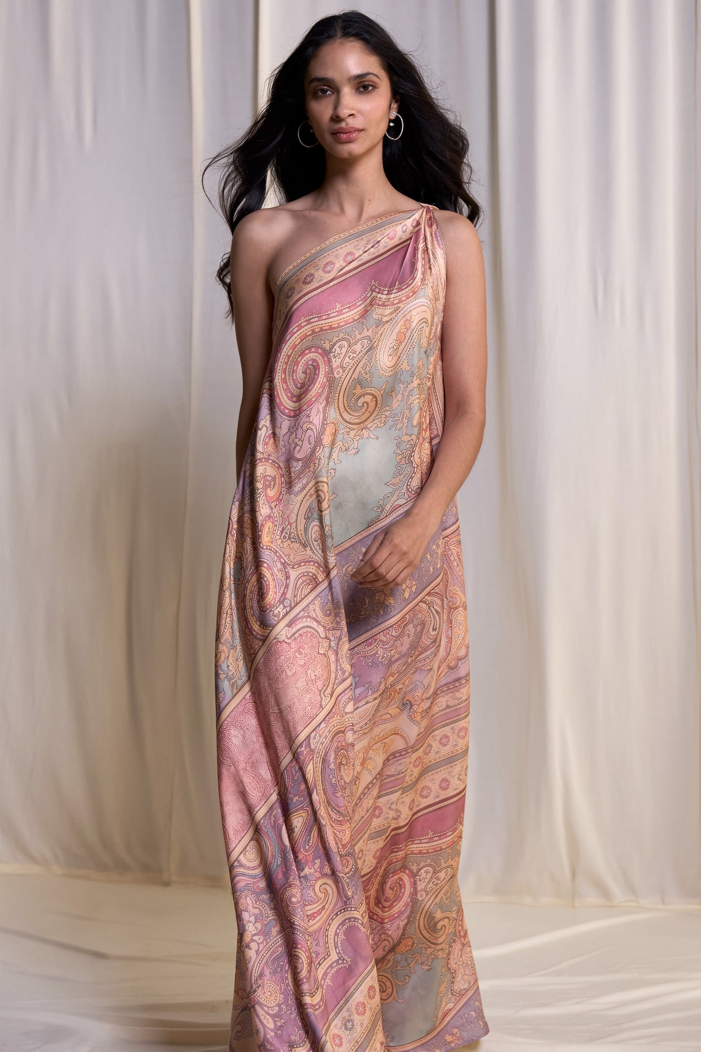 ONE-SHOULDER SCARF PRINT MAXI