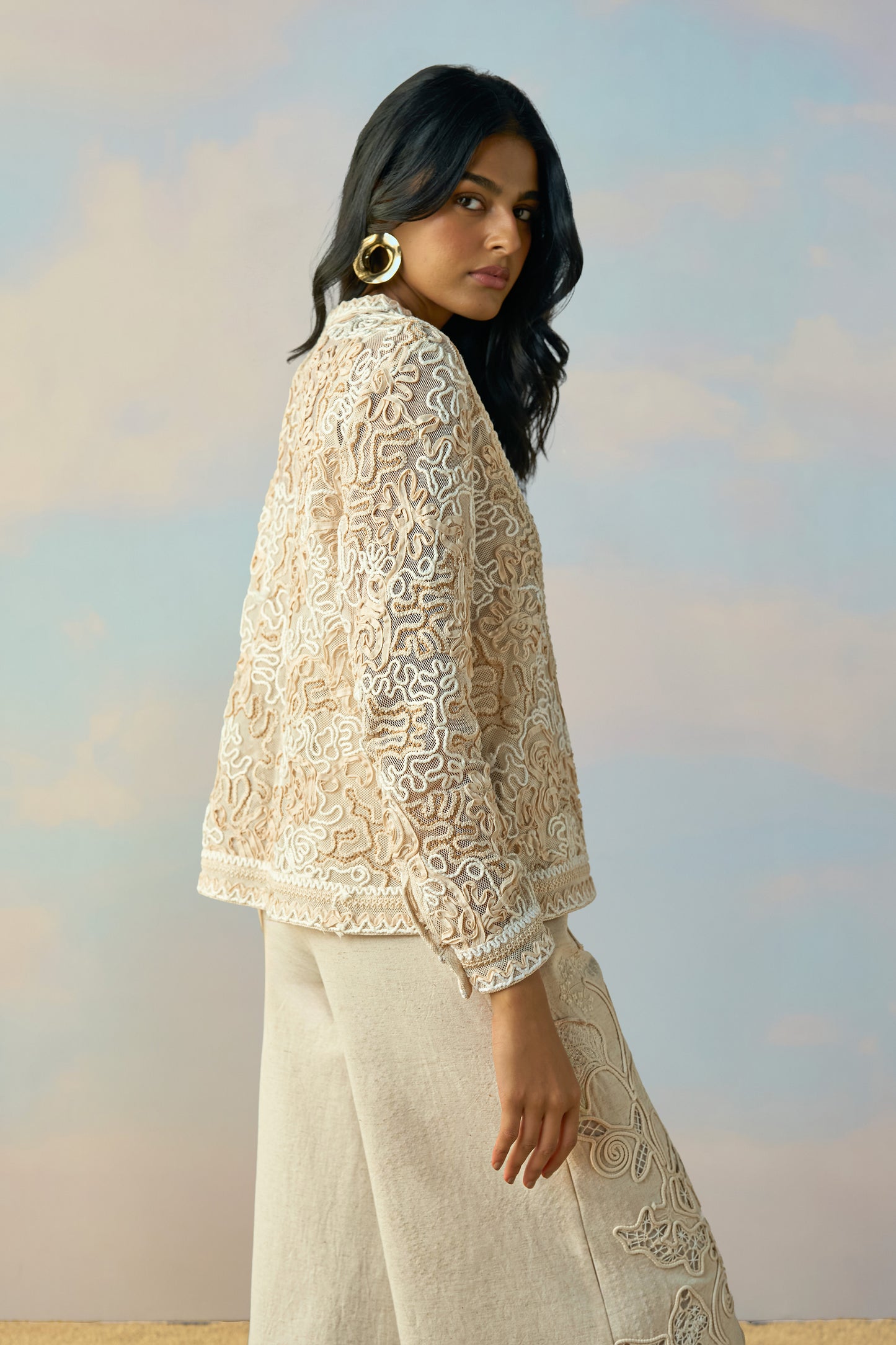 CUTWORK EMBROIDERED LINEN PANT