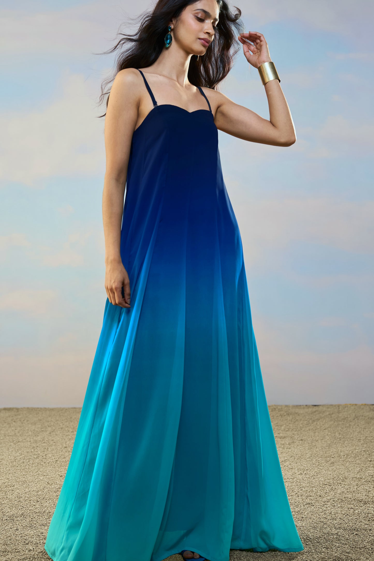 OFF-SHOULDER FLARED OMBRÉ GOWN