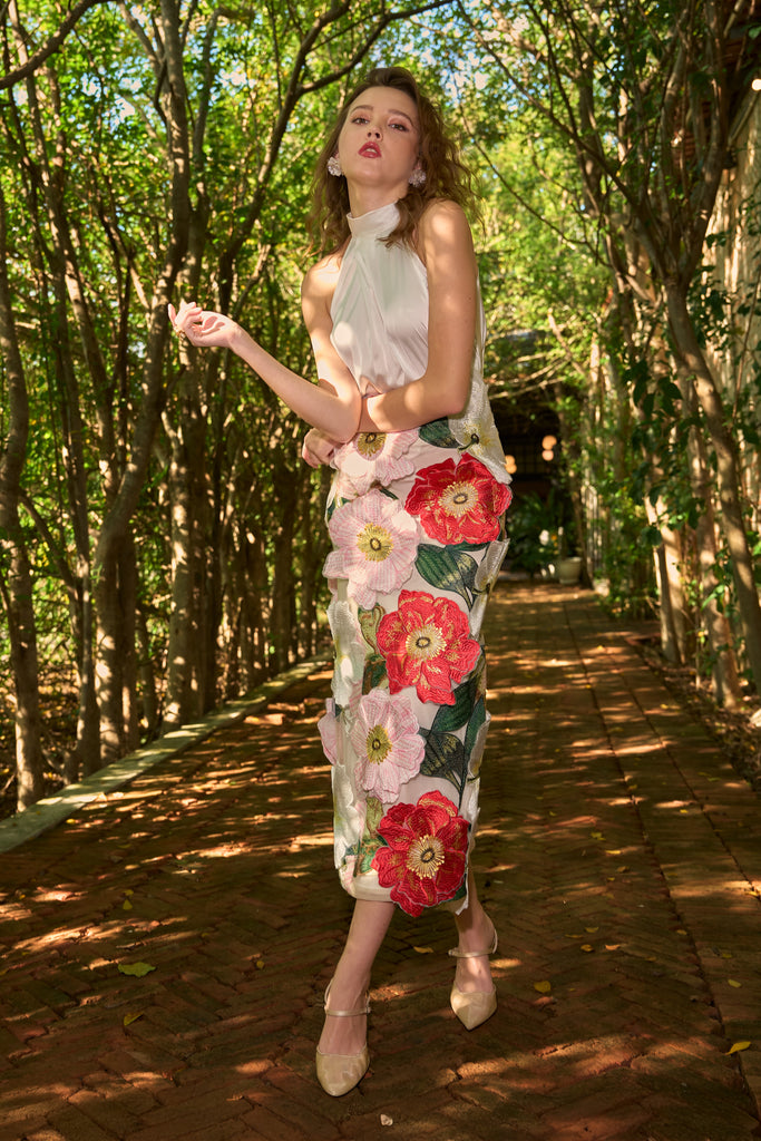 IVORY SATIN HALTER SHIRT dash and dot