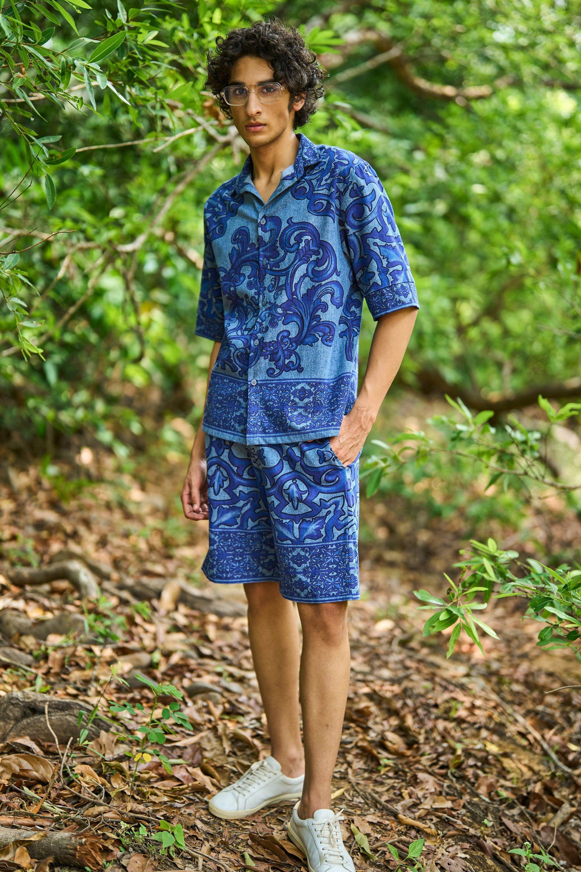 DENIM PRINTED SHORTS SET - dash and dot