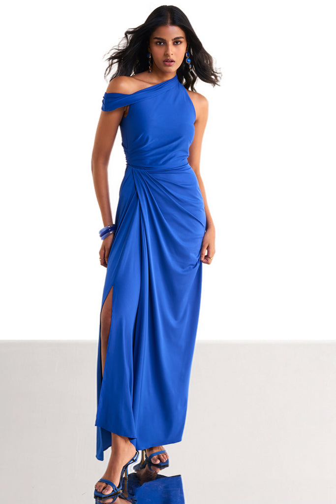ONE SHOULDER DRAPED KNIT DRESS dash and dot
