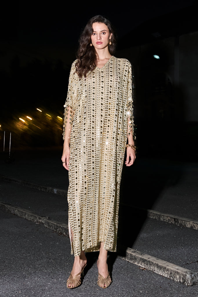 MIRROR EMBROIDERED KAFTAN DRESS dash and dot