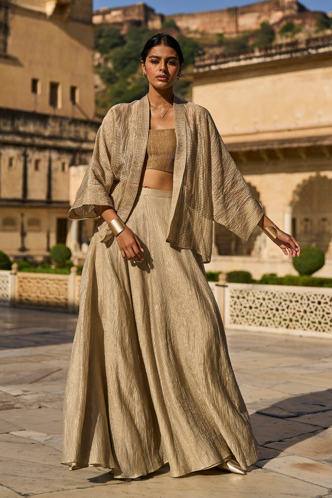 GOLD TISSUE BRALETTE, SHRUG AND SKIRT SET - dash and dot dash and dot