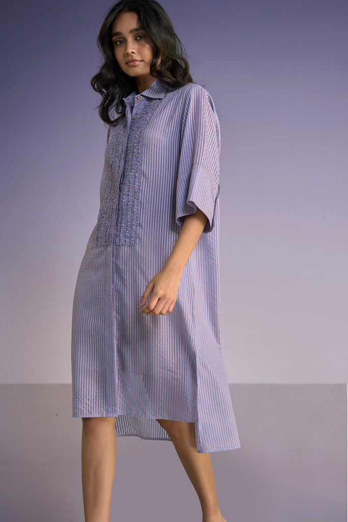 RUFFLED BIB ORGANZA STRIPE SHIRT DRESS dash and dot