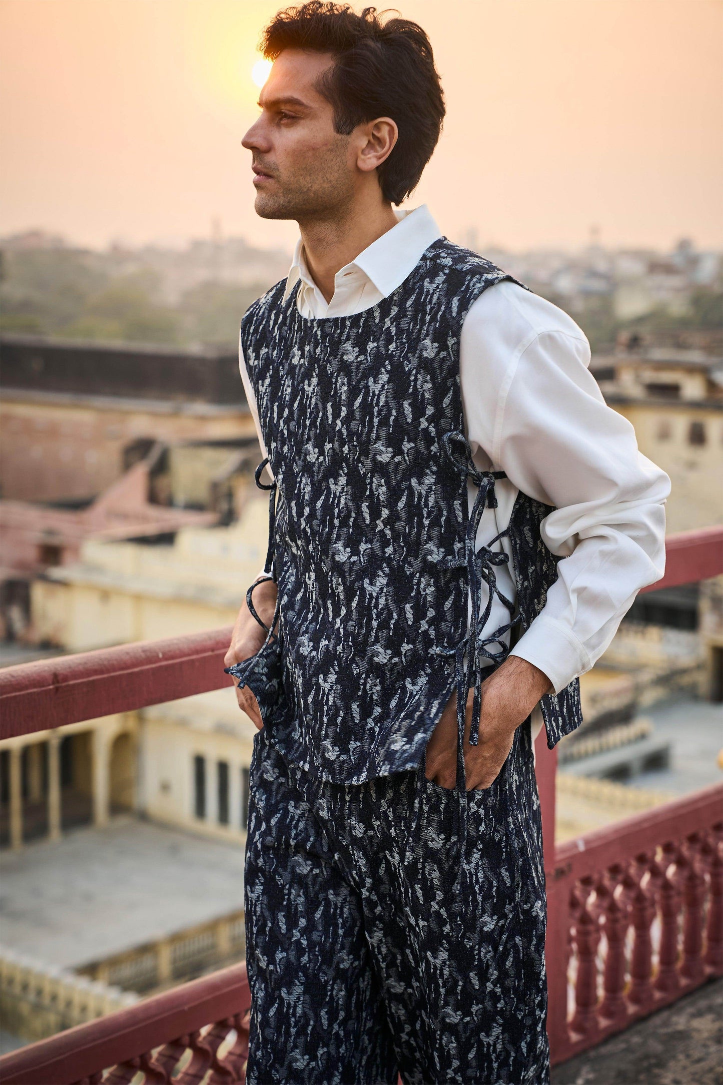 DENIM JACQUARD OVERLAY AND PANT - dash and dot