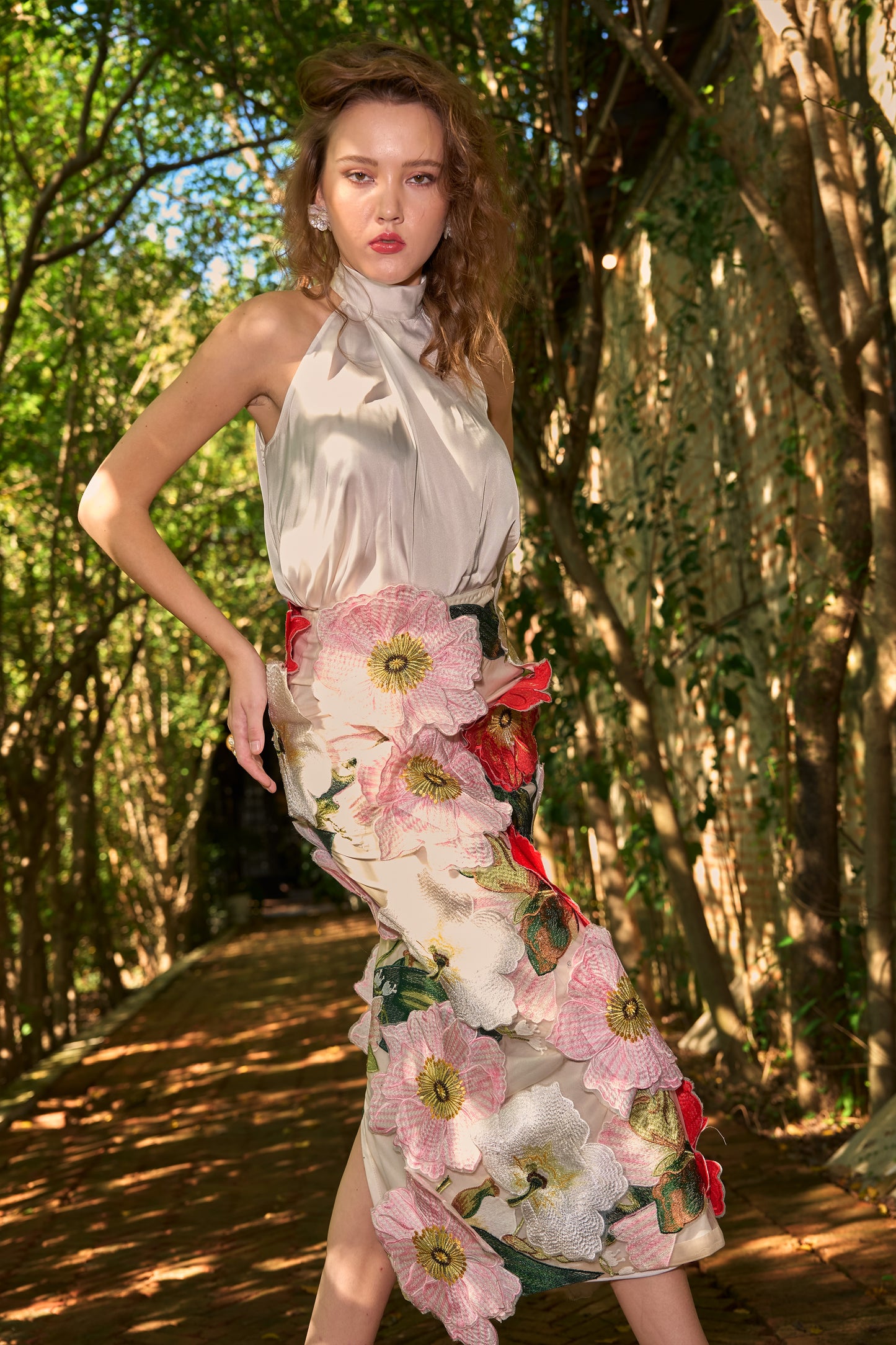 3D FLORAL MIDI SKIRT