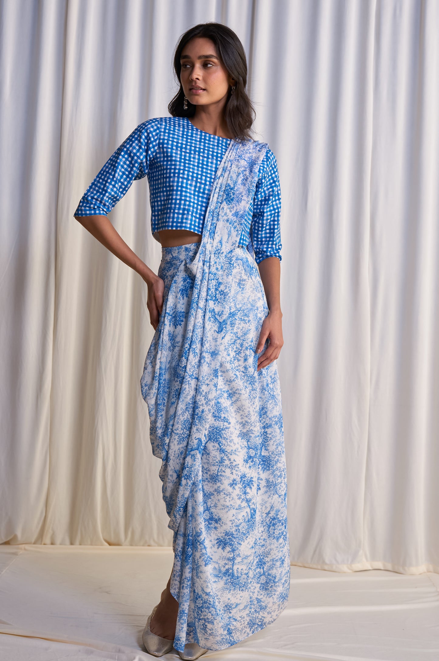 LINEN MADRAS CHECK PRINT TOP