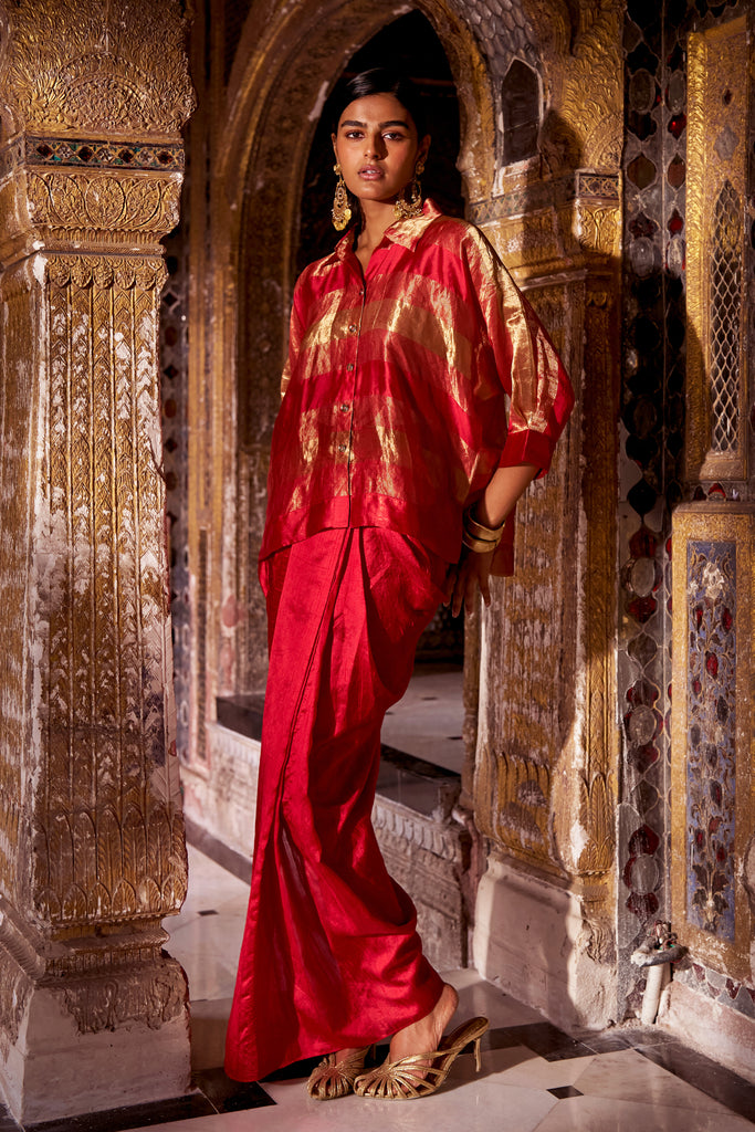 BENARES STRIPED TISSUE SHIRT & SKIRT dash and dot