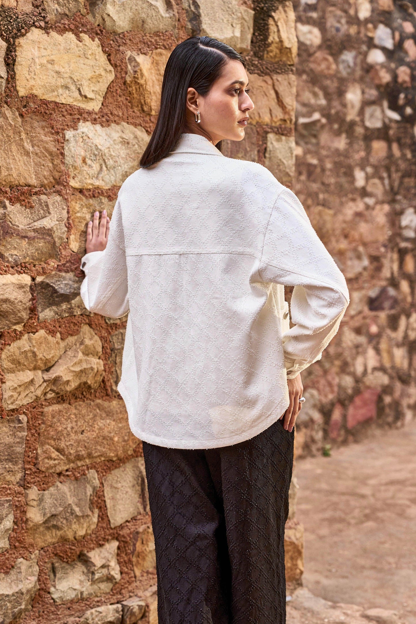 TEXTURED DENIM SHACKET AND PANT - dash and dot