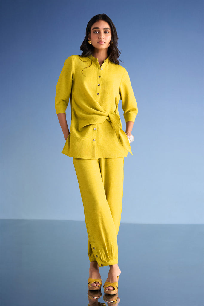 PLEATED LINEN-TEXTURED PANT dash and dot