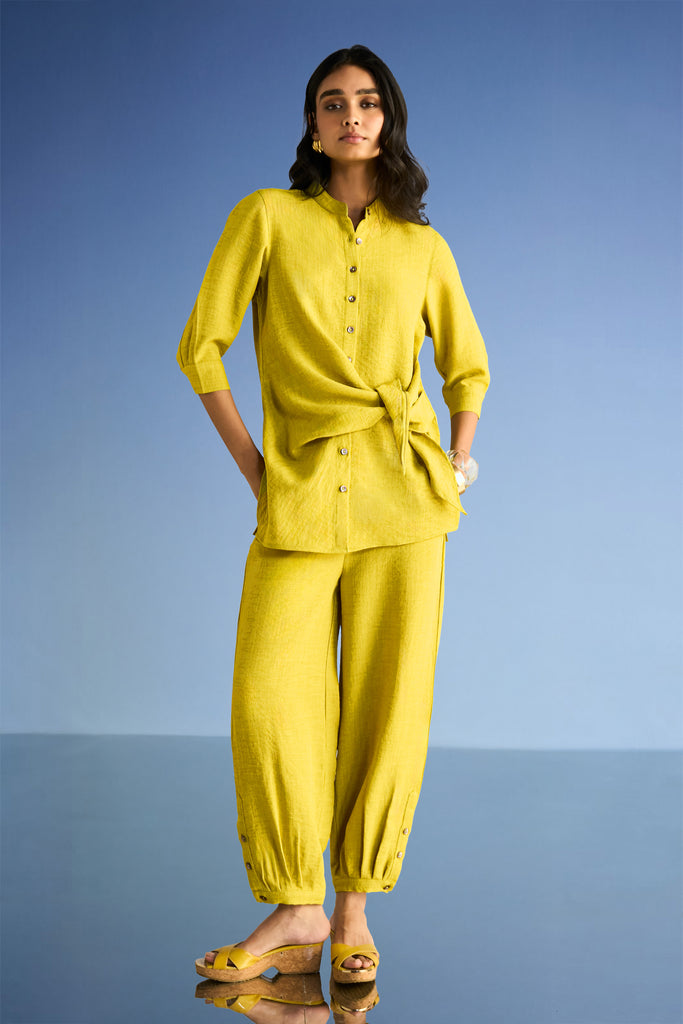 PLEATED LINEN-TEXTURED PANT dash and dot