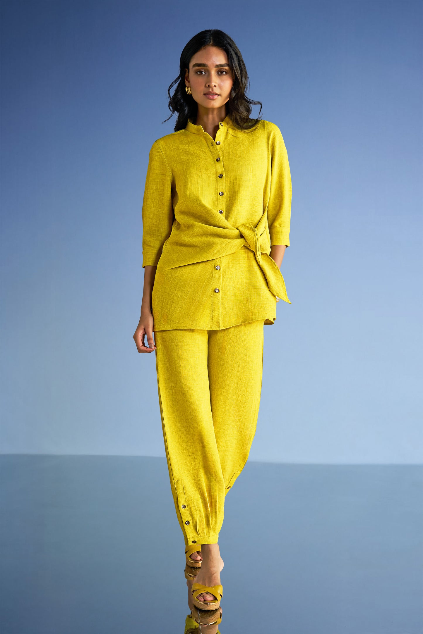 LINEN-TEXTURED SIDE-TIE TOP