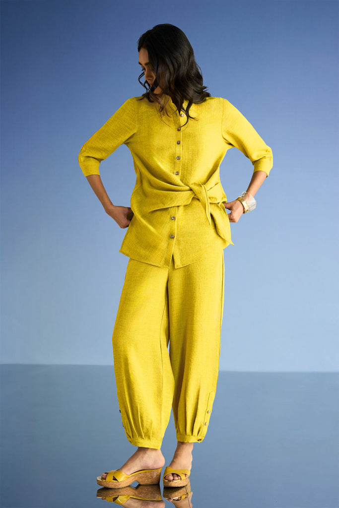 PLEATED LINEN-TEXTURED PANT dash and dot