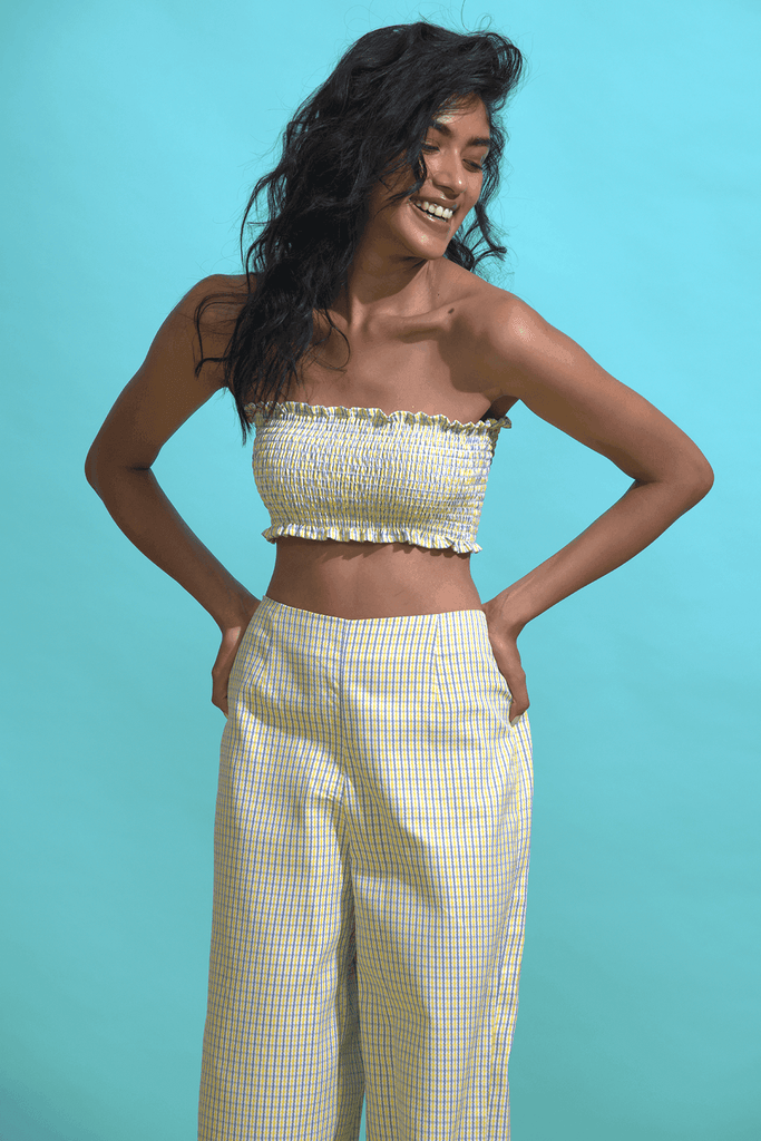 YELLOW BLUE CHECK COORD - dash and dot dash and dot