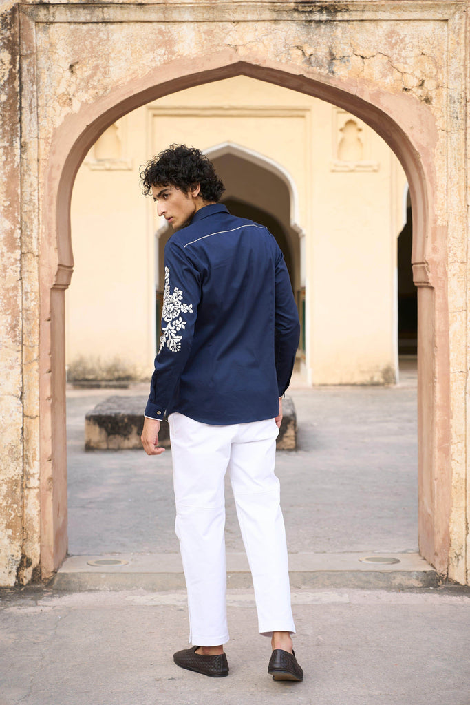 PLACEMENT EMBROIDERED SHIRT AND TAPERED WHITE JEAN - dash and dot dash and dot