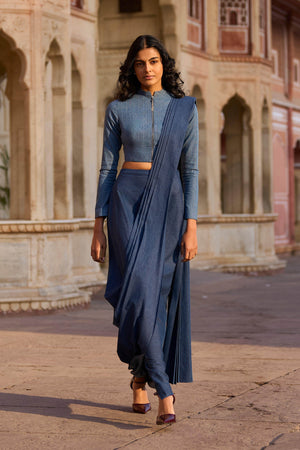 DENIM SARI DRAPE SKIRT - dash and dot