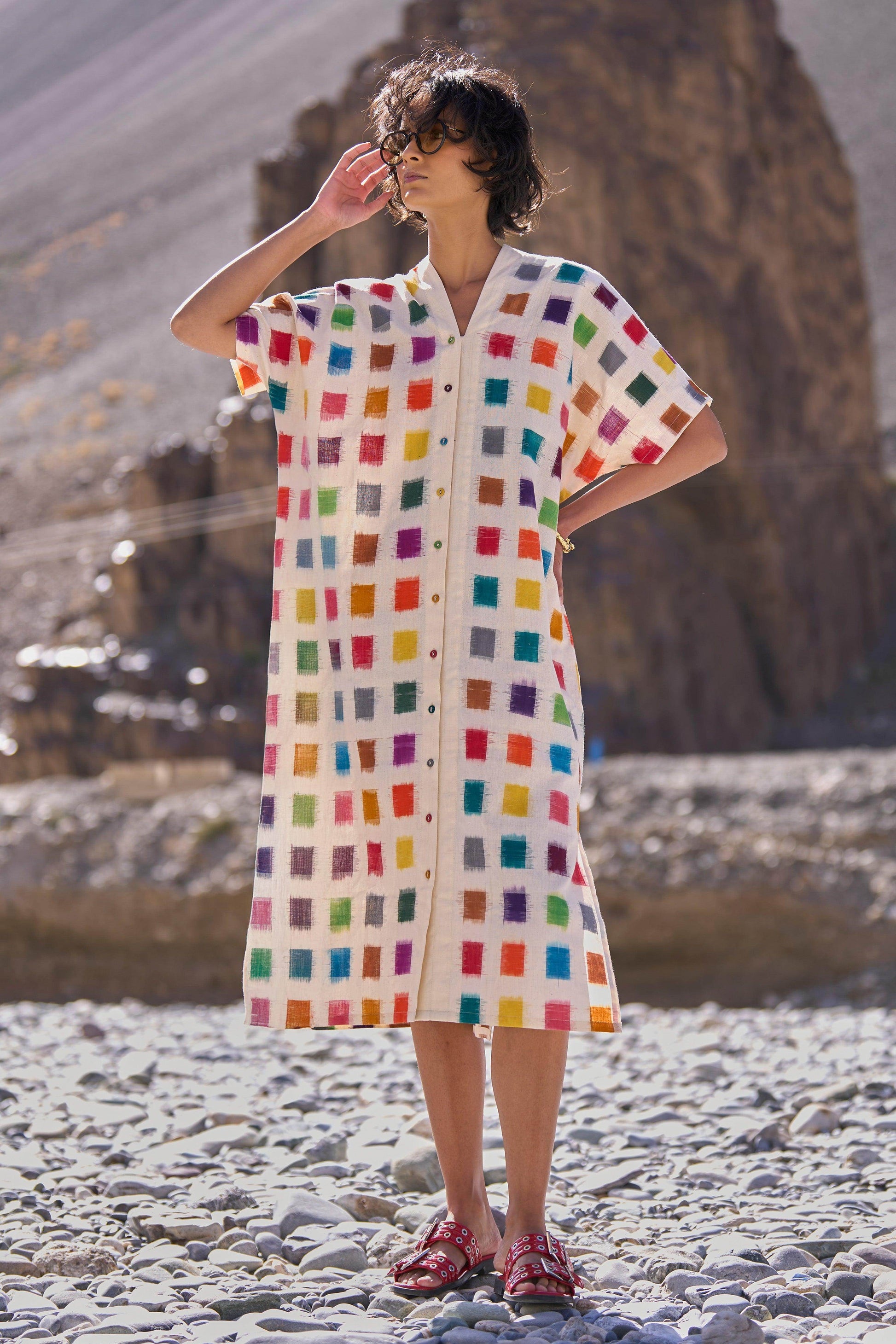 MULTICOLOUR IKAT SHIRT DRESS - dash and dot
