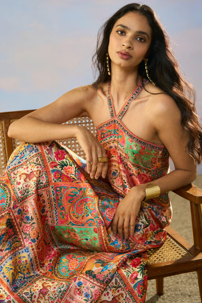 ORNAMENTAL PRINT HALTER MAXI dash and dot