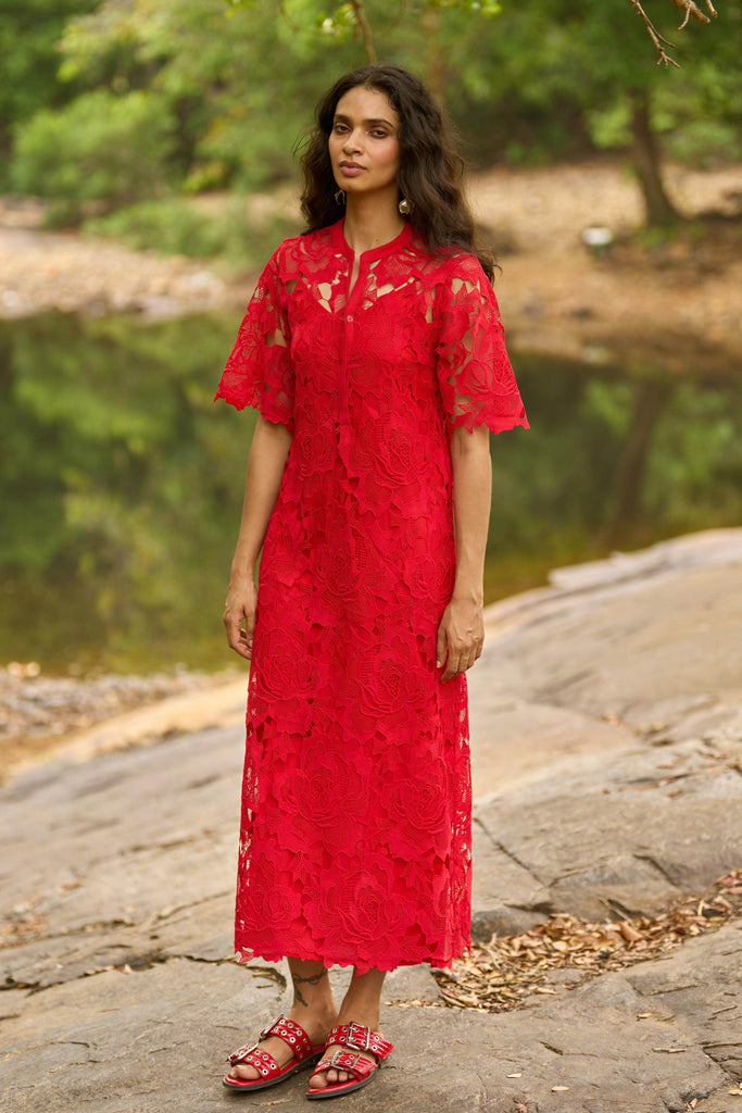 RED LACE MIDI - dash and dot dash and dot