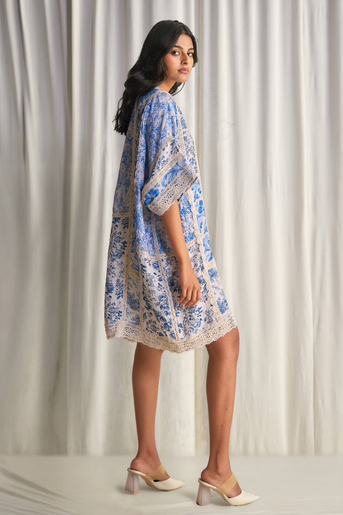 SILK-LINEN PORCELAIN PRINT PATCHWORK DRESS dash and dot