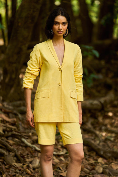 YELLOW LINEN BLAZER - dash and dot