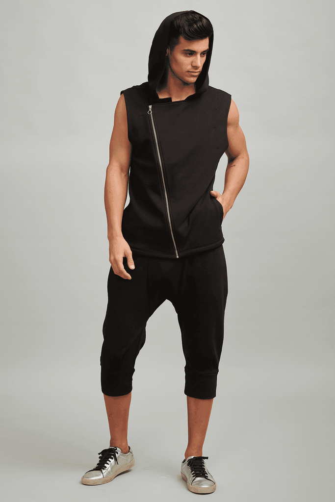 SLEEVELESS CROSS ZIP HOODIE CROP JOGGER SET - dash and dot dash and dot
