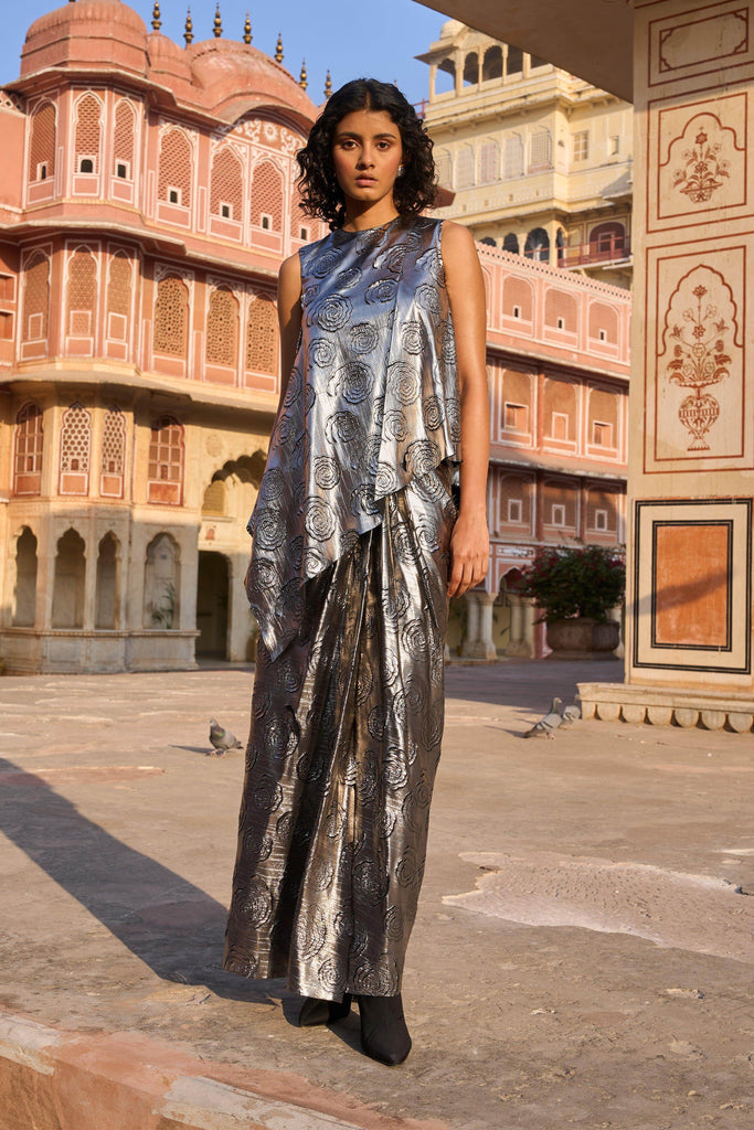 DRAPED CUTWORK LAMÉ SKIRT - dash and dot dash and dot