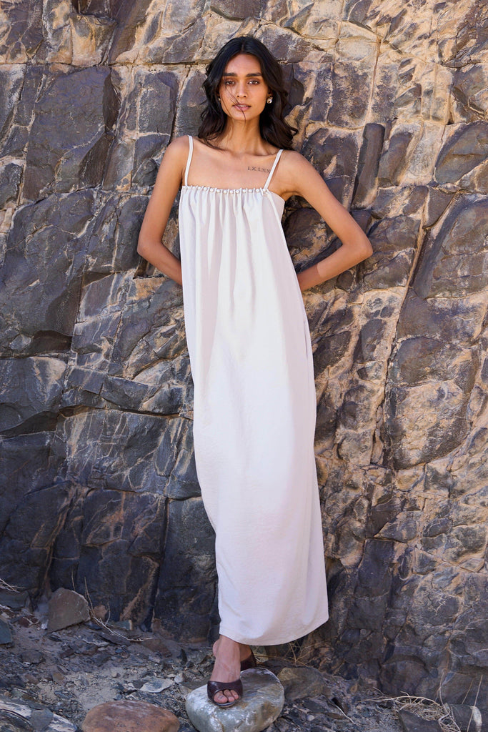 OFF-SHOULDER PEARL POPLIN MIDI - dash and dot dash and dot