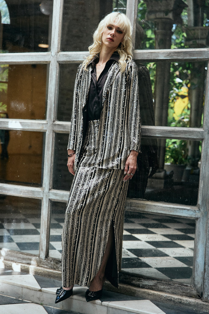 TEXTURED SEQUIN STRIPE SKIRT dash and dot