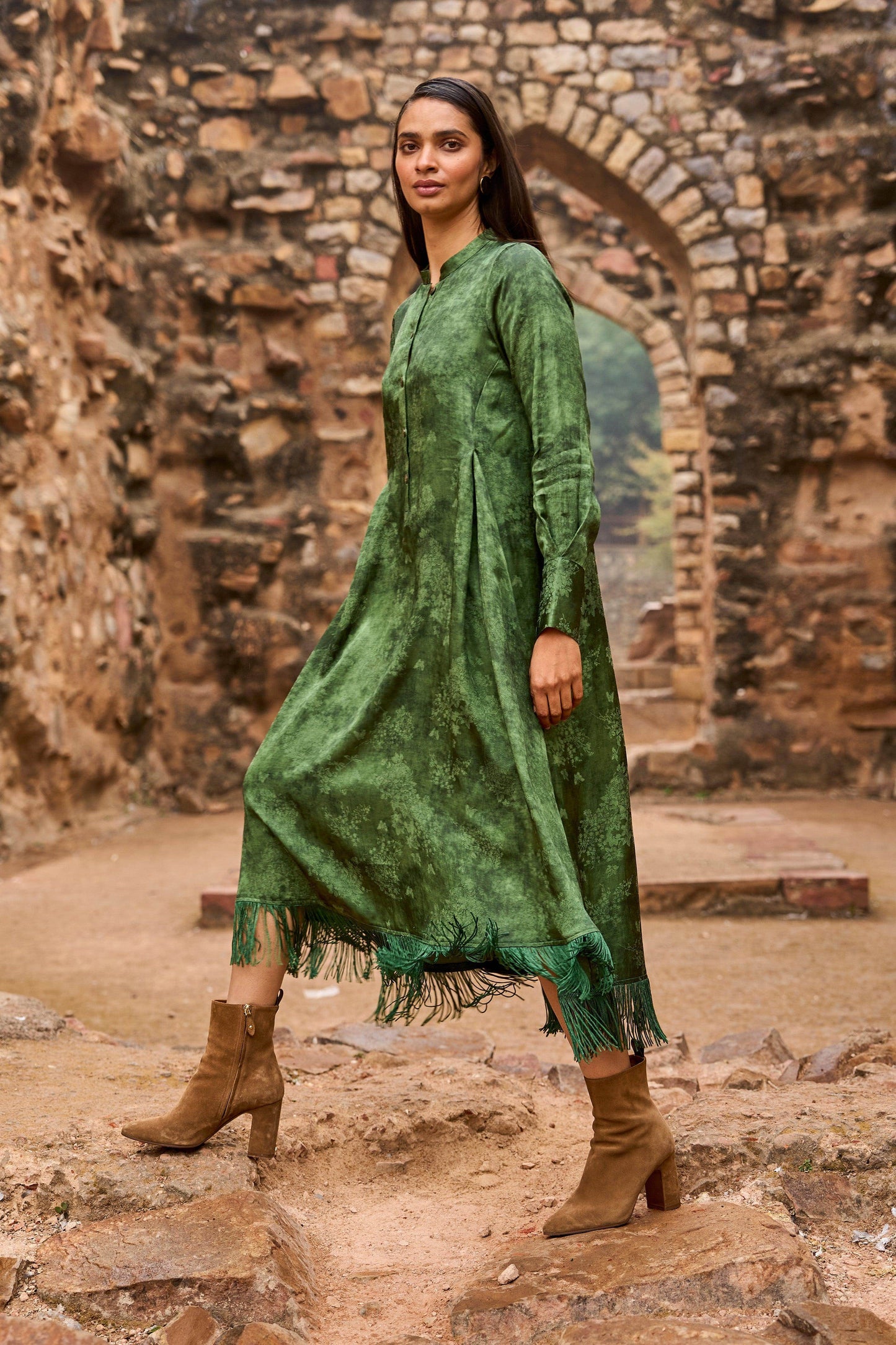 JACQUARD FRINGE MIDI SHIRT DRESS - dash and dot