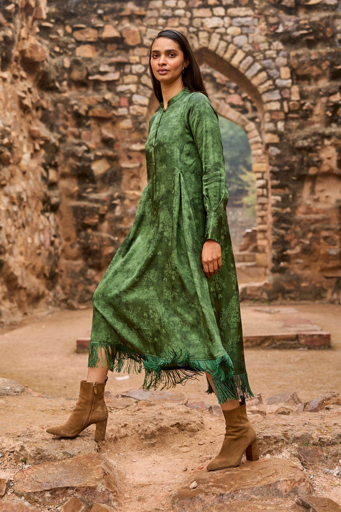 JACQUARD FRINGE MIDI SHIRT DRESS - dash and dot dash and dot